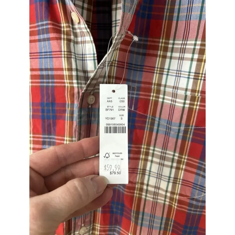 NWT J Crew Plaid Slim Secret Wash Cotton Poplin Shirt Size Small Preppy Academia